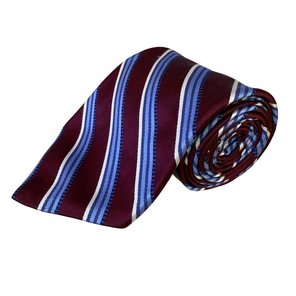 Joseph & Lyman Burgundy & Blue Striped Silk Tie Made For Bloomingdales
